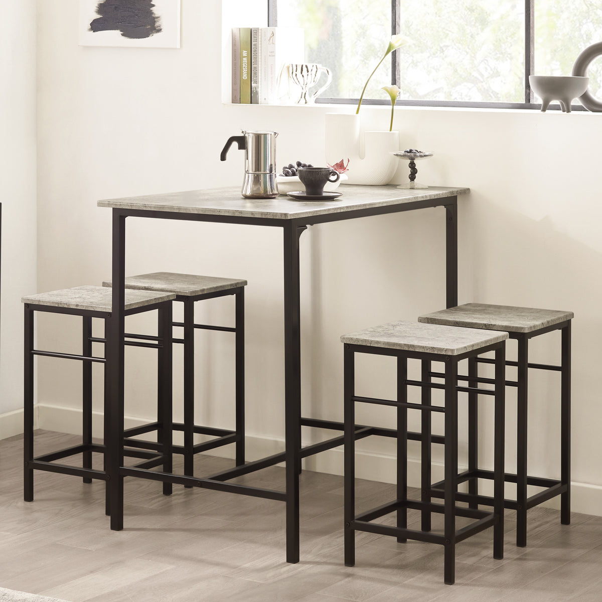 SoBuy OGT11-HG Ensemble de table haute pour salle à manger avec 4 tabourets
