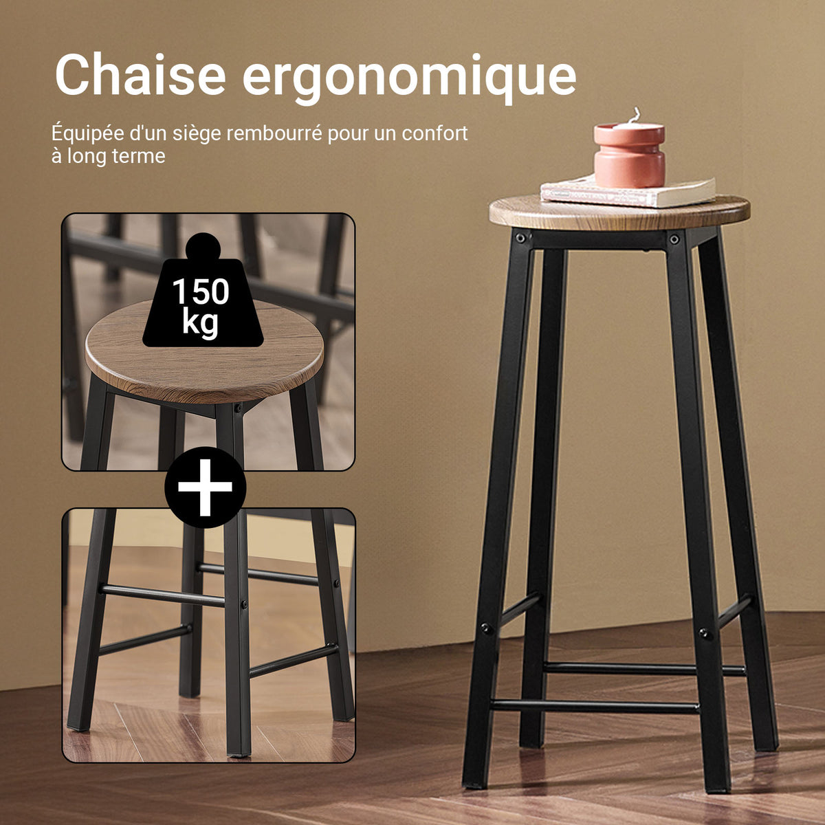SoBuy OGT22-SCH Ensemble Table Haute et 4 Tabourets de Bar avec Repose-Pieds – L120×P40×H100 cm, Tabouret 150 kg, MDF + Acier Noir