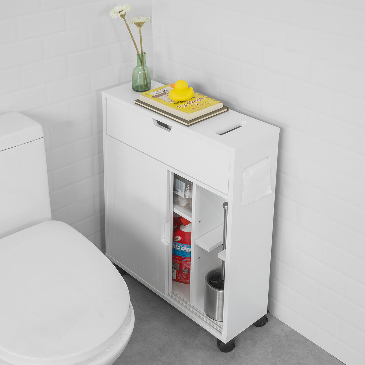 SoBuy BZR31-W Meuble de Rangement Salle de Bain Armoire de Côté Rangement  Polyvalente Meuble WC pour Papier Toilette