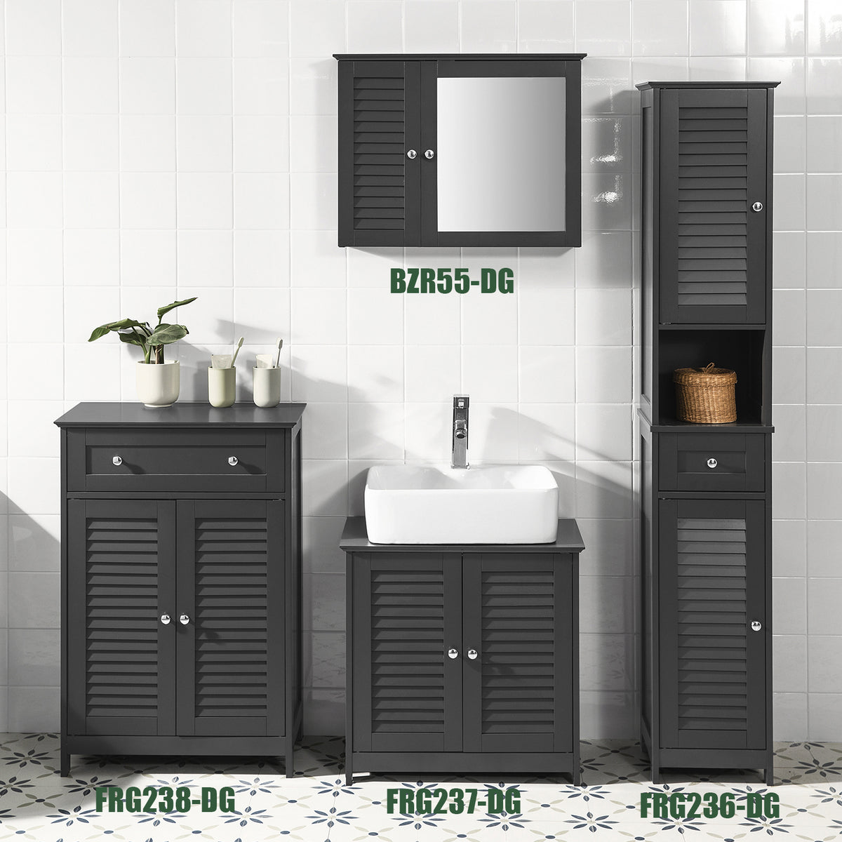 SoBuy FRG237-DG Meuble sous Lavabo avec Étagères Ajustables, Résistant à l’Humidité, pour Salle de Bain et WC, Rangement Optimisé – L60×P35×H58 cm, MDF, Gris