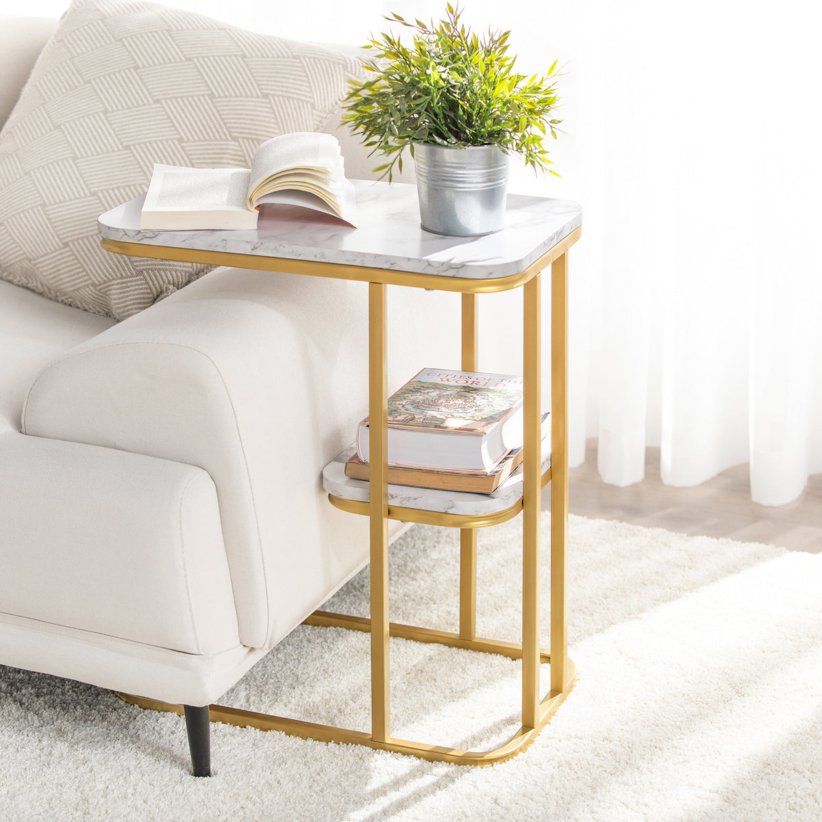 SoBuy FBT110-G Table d’Appoint Moderne Bout de Canapé à Café Table Basse Table de Chevet Effet