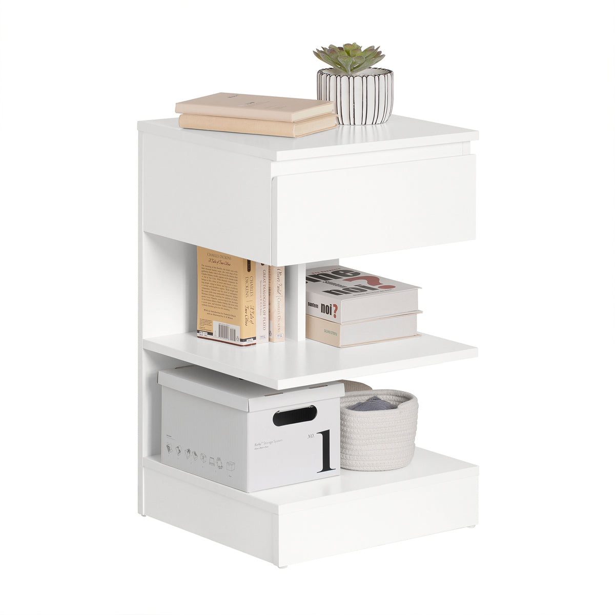 SoBuy FBT49-W Table de Chevet - Table de Nuit avec 1 tiroir et 2 étagères, Table d'appoint pour Chambre à Coucher - Meuble de