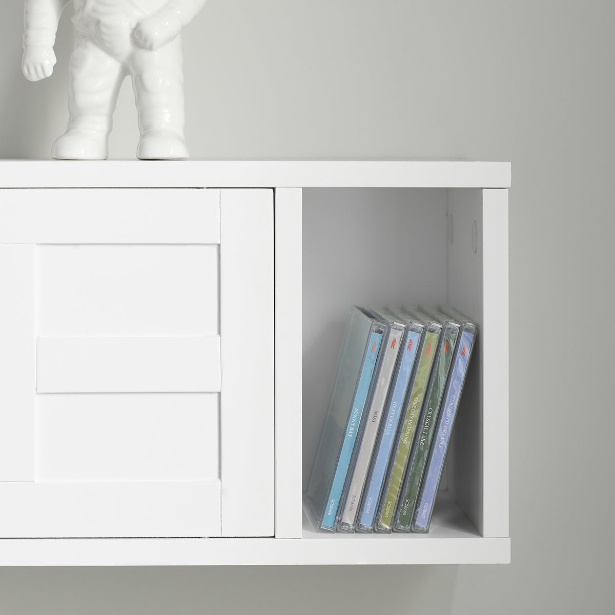 SoBuy FHK18-W Étagère Murale avec 2 Portes Coulissantes, Rangement Optimisé, Design Fonctionnel, Usage Quotidien, Format Pratique – L75×P20×H23 cm, Blanc