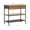 SoBuy FKW112-PF Desserte de Cuisine à roulettes – Meuble de Cuisine Style Industriel avec Plan de Travail, 2 Tiroirs et 2 Étagères, Petit Meuble de Rangement Compact pour Petits Espaces 100x45x93cm