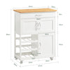 SoBuy FKW45-WN Desserte Étroite sur Roulettes, Plan de Travail en Bois d'Hévéa, 1 Tiroir, Porte-Bouteilles, Chariot de Service Gain de Place – 67x38x86cm, Blanc et Naturel