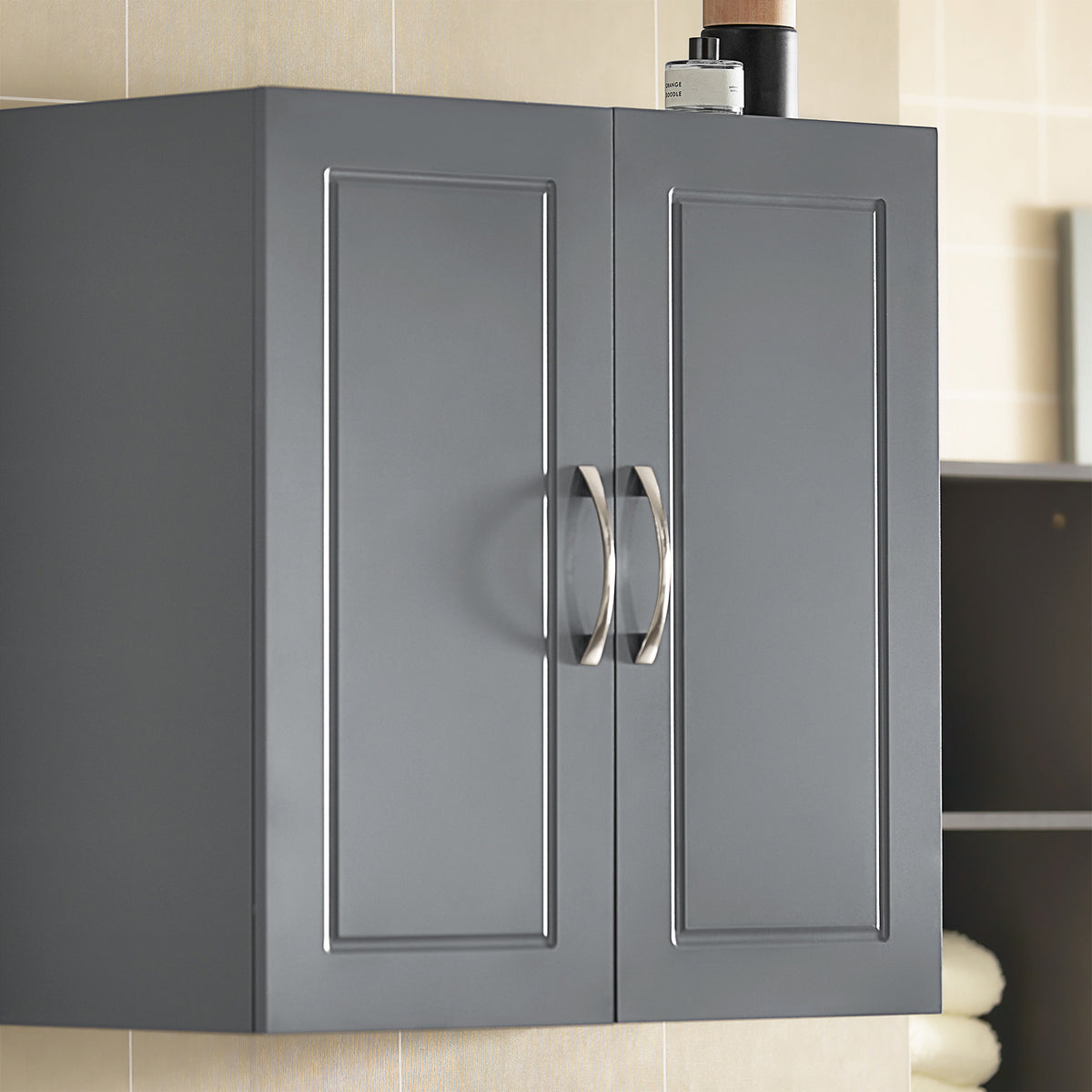SoBuy FRG231-DG Meuble Haut Salle de Bain Suspendu Armoire Murale avec Étagère Réglable et Porte Rangement Mural Compact pour Salle de Bain, WC ou Cuisine Gris 60x30x60 cm