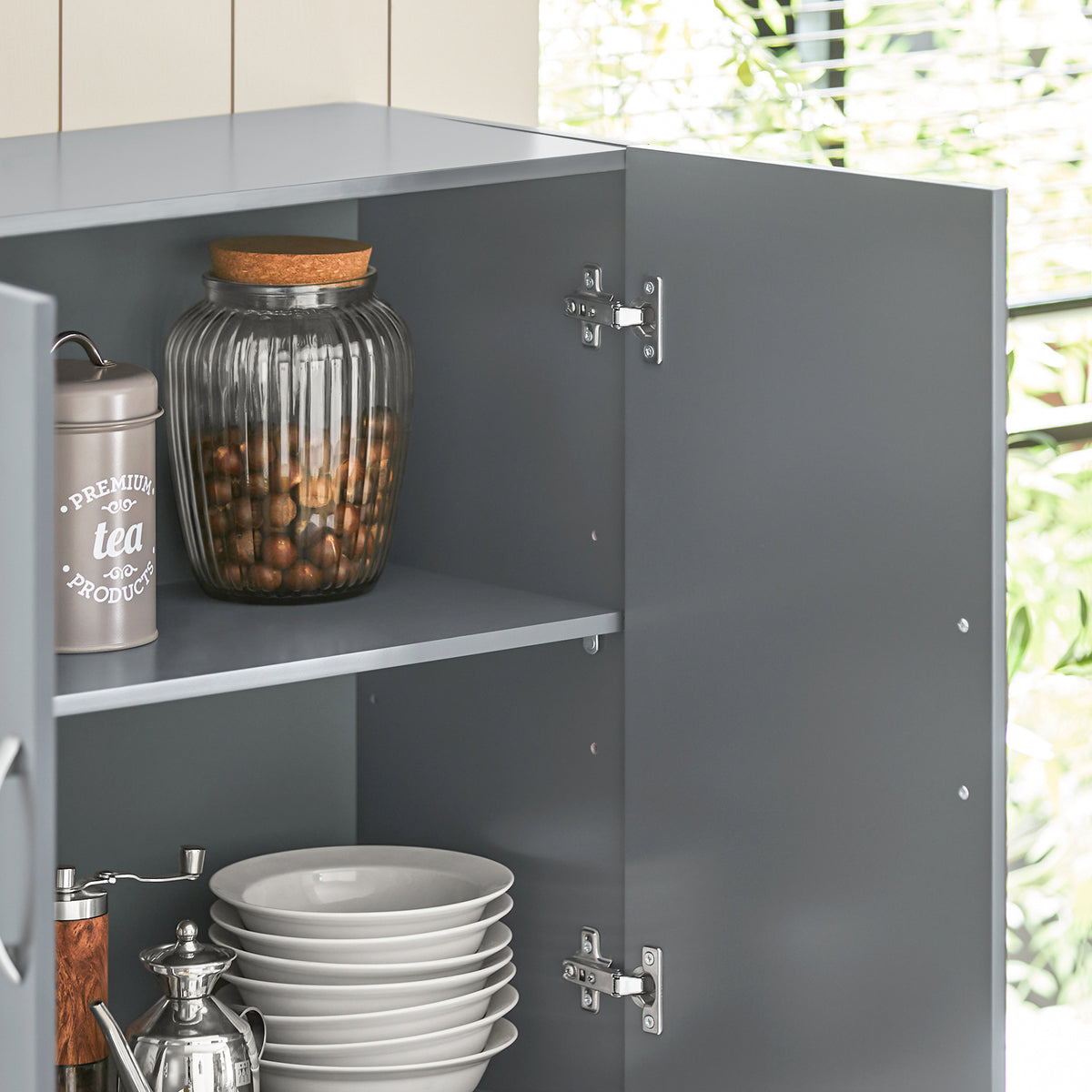 SoBuy FRG231-DG Meuble Haut Salle de Bain Suspendu Armoire Murale avec Étagère Réglable et Porte Rangement Mural Compact pour Salle de Bain, WC ou Cuisine Gris 60x30x60 cm