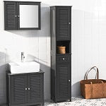 SoBuy FRG236-DG Colonne Salle de Bain avec 2 Portes, 1 Tiroir et Niche Ouverte, pour Salle de Bain et WC, Rangement Optimisé – L32×P30×H170 cm, Gris Foncé