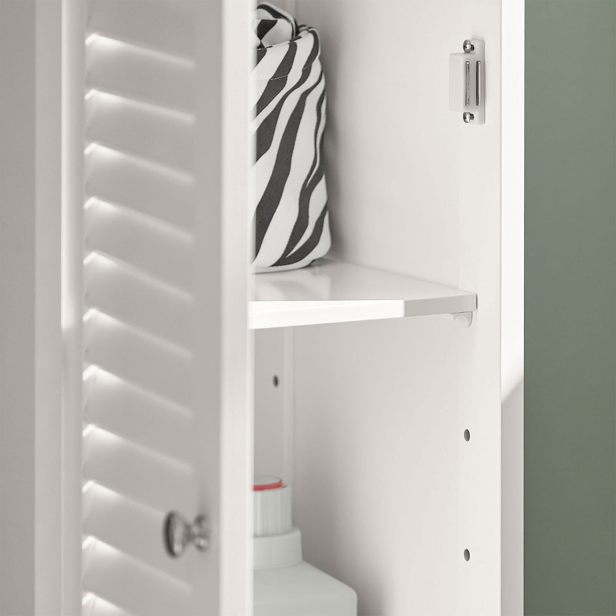 SoBuy FRG236-W Colonne de Salle de Bain – 32 cm, 2 Portes Persiennes, Tiroir et Niche, Blanc