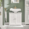 SoBuy FRG237-II-W Meuble sous-Lavabo, Meuble sous Vasque avec Étagères Ajustables, Meuble de Salle de Bain en MDF, pour Colonne lavabo, Rangement avec Portes Anti-humidité, Blanc, L60xP35xH58 cm