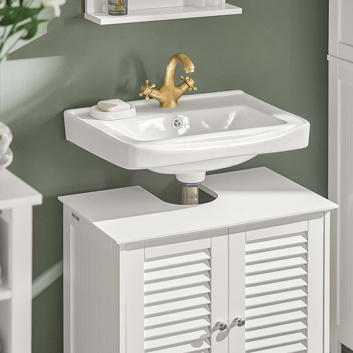 SoBuy FRG237-W Meuble Sous-Lavabo Meuble de Salle de Bain Vasque, 2 portes et 2 étages