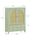 SoBuy FSB72-GR Meuble d’Entrée Rotin Vert – 4 Tiroirs, Style Bohème Naturel