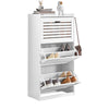 SoBuy FSR108-W Armoire à Chaussures 3 Abattants et Crochets, Meuble d'Entrée avec Porte-Manteau – 55x30x112 cm, Blanc