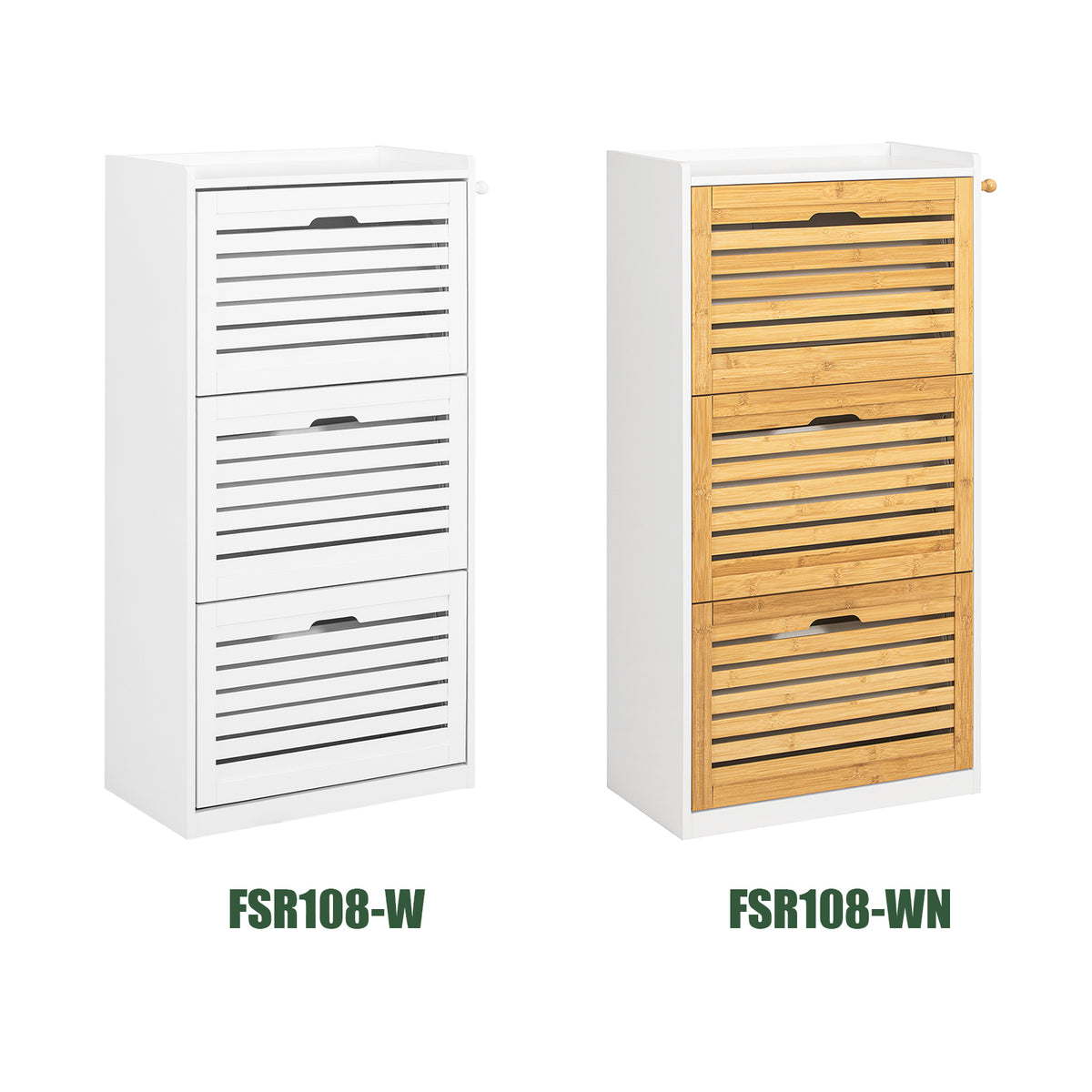 SoBuy FSR108-W Armoire à Chaussures 3 Abattants avec 2 Crochets et Porte-Manteau – 55×30×112 cm, 45 kg, MDF + Bambou, Blanc