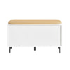 SoBuy FSR116-W Banc à Chaussures avec Coussin Rembourré, 2 Portes Coulissantes et 4 Étagères pour Entrée – 85x37x49 cm, Blanc