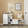 SoBuy FSR116-W Banc à Chaussures avec Coussin Rembourré, 2 Portes Coulissantes et 4 Étagères pour Entrée – 85x37x49 cm, Blanc