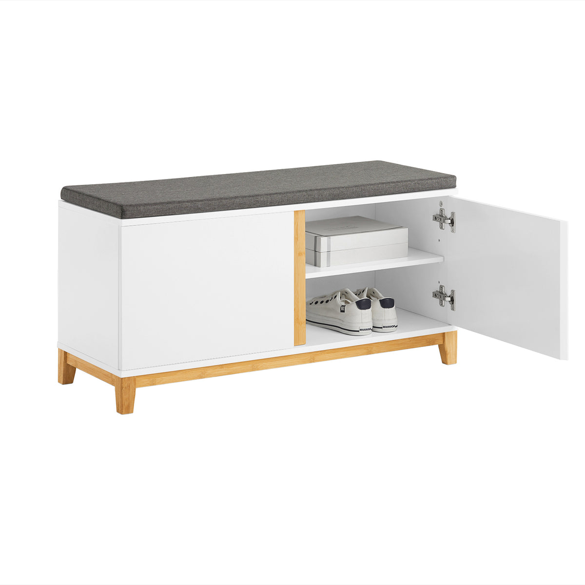 SoBuy FSR117-W Banc à Chaussures avec Coussin Rembourré et 2 Portes, Meuble d'Entrée – 90x34x46 cm, Blanc