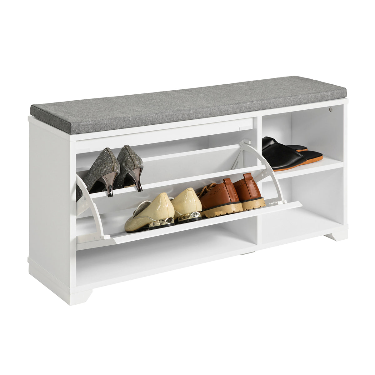 SoBuy FSR119-W Banc à Chaussures avec Coussin Rembourré, 1 Abattant et 2 Compartiments Ouverts pour Entrée – 90x24x46 cm, Bla