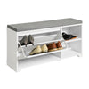 SoBuy FSR119-W Banc à Chaussures avec Coussin Rembourré, 1 Abattant et 2 Compartiments Ouverts pour Entrée – 90x24x46 cm, Blanc