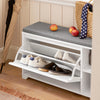 SoBuy FSR119-W Banc à Chaussures avec Coussin Rembourré, 1 Abattant et 2 Compartiments Ouverts pour Entrée – 90x24x46 cm, Blanc
