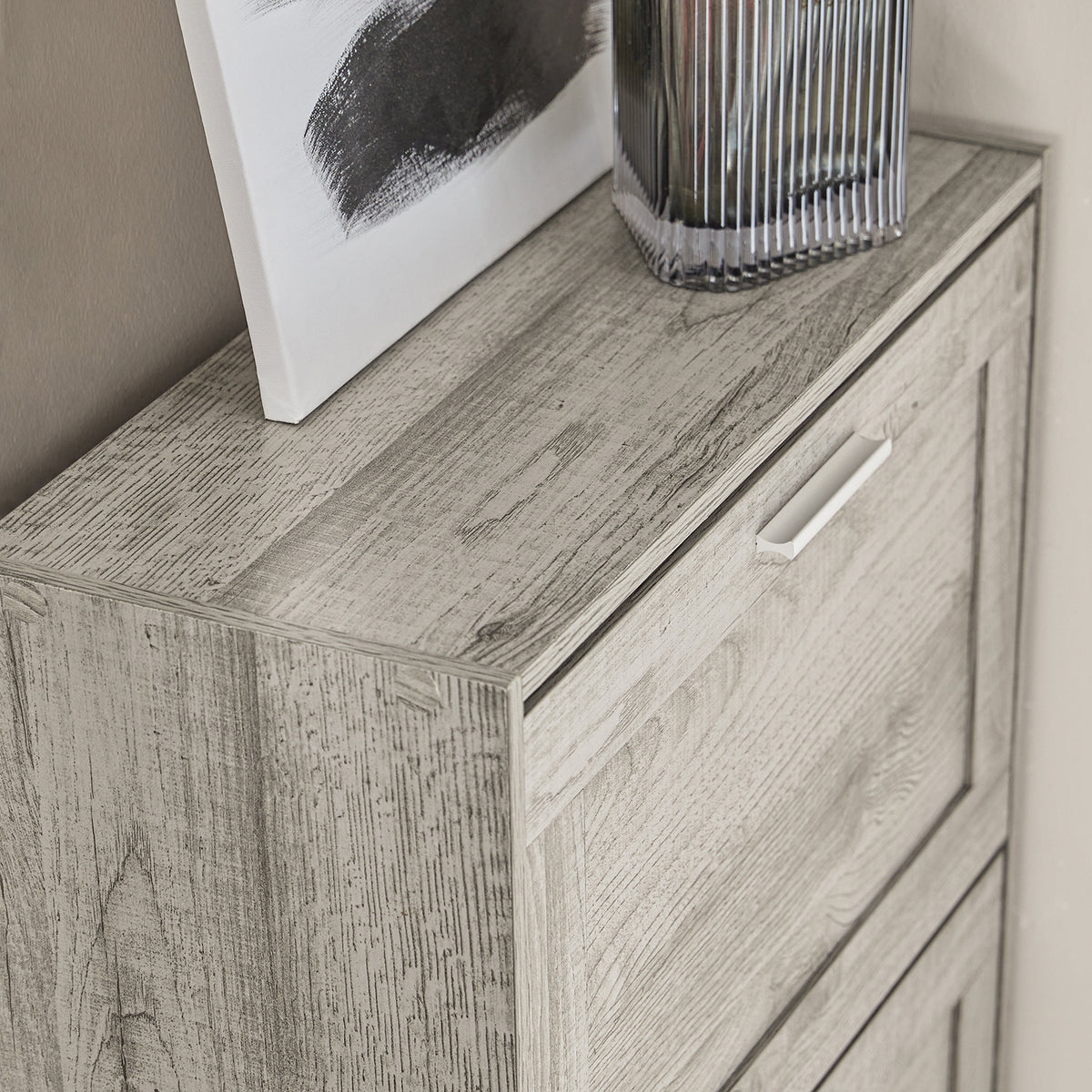 SoBuy FSR137-HG Armoire à Chaussures 2 Abattants Réglables, Slim pour Entrée Couloir – Gris Effet Bois
