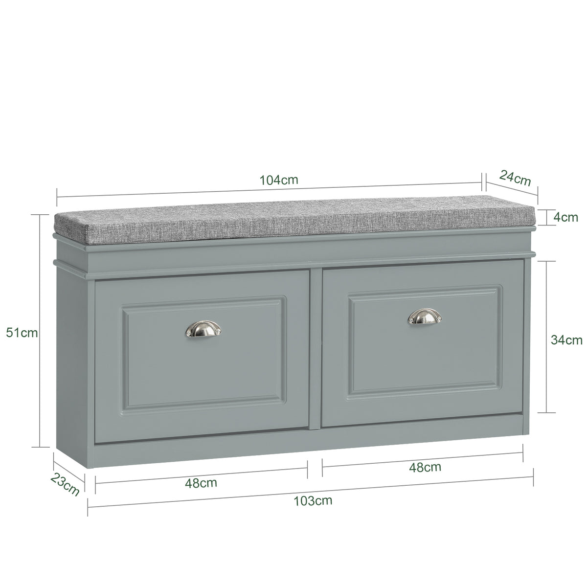 SoBuy FSR64-HG Banc à Chaussures 104 cm avec Coussin Déhoussable et 2 Abattants – Charge 150 kg – Bois FSC – Gris