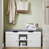 SoBuy FSR96-W Meuble Chaussure Banc à Chaussures avec Coussin Rembourré, 2 Portes, 3 Étagères Réglables – Rangement Chaussures Moderne pour Meuble d’Entrée – 150kg – Blanc 100x34x47cm