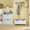 SoBuy FSR97-W Banc à Chaussures avec Coussin Rembourré et Étagères, Meuble d'Entrée – 91x30x50 cm, Blanc