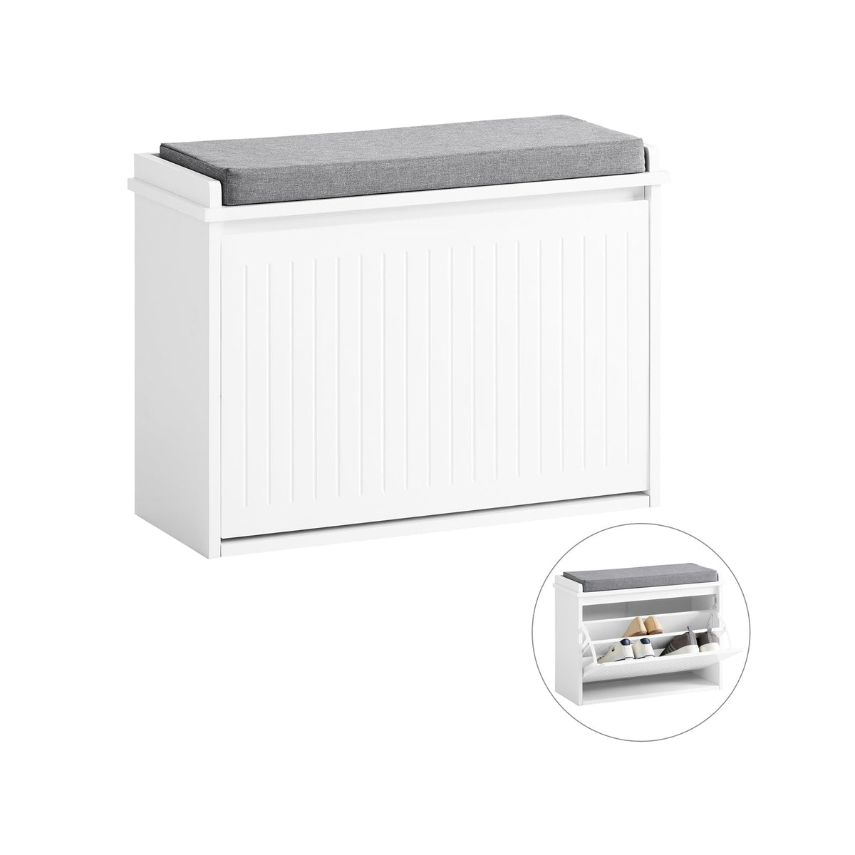 SoBuy FSR16-SCH Banc à Chaussures avec 1 Abattant et Coussin Rembourré, Coffre de Rangement pour Entrée – 60x30x48 cm, Blanc