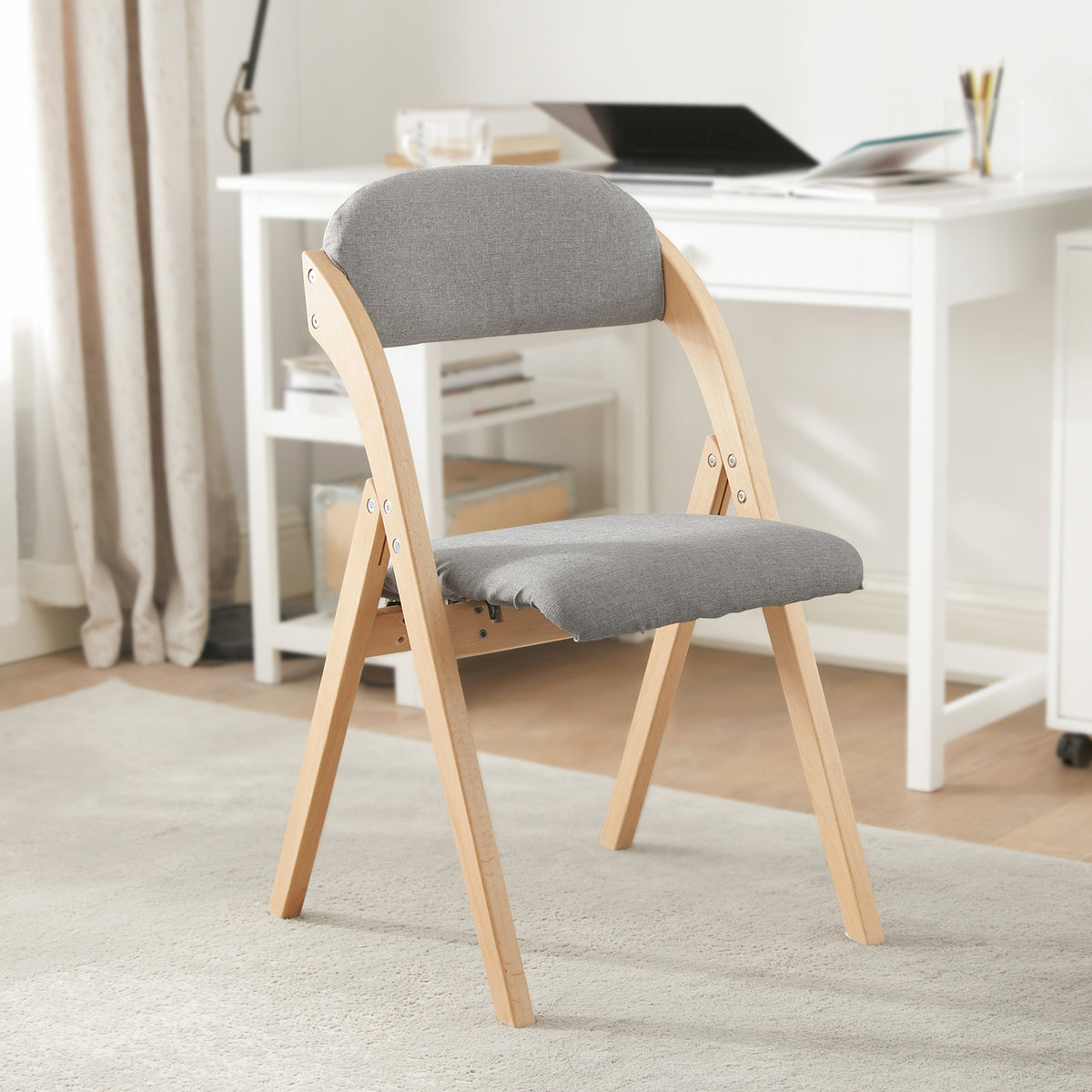 SoBuy FST92-N Chaise Pliante Rembourrée en Bois – Gain de Place – Gris