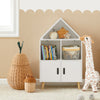 SoBuy KMB58-W Bibliothèque Enfant Étagère de Rangement pour Livres et Jouets Étagère à Livres Armoire Meuble de Rangement sur Pieds avec 1 Regard de Château, 2 Compartiments et 2 Portes, 63x30x103 cm