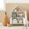 SoBuy KMB58-W Bibliothèque Enfant Étagère de Rangement pour Livres et Jouets Étagère à Livres Armoire Meuble de Rangement sur Pieds avec 1 Regard de Château, 2 Compartiments et 2 Portes, 63x30x103 cm