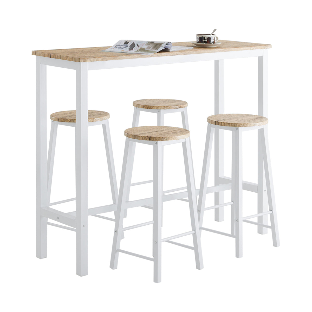 SoBuy OGT22-WN Ensemble Table de Bar + 4 Tabourets – Table Haute 120 cm, Repose-Pieds, Tabourets Rangeables, Blanc