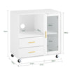 SoBuy ASK09-W Caisson de Bureau à roulettes, Support Imprimante Roulant, Organiseur Bureau, Meuble de Rangement Bureau, Caisson de Rangement avec 2 Tiroirs, 1 Porte Vitrée – 75 x 40 x 76 cm, Blanc