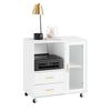 SoBuy ASK09-W Caisson de Bureau à roulettes, Support Imprimante Roulant, Organiseur Bureau, Meuble de Rangement Bureau, Caisson de Rangement avec 2 Tiroirs, 1 Porte Vitrée – 75 x 40 x 76 cm, Blanc