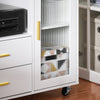 SoBuy ASK09-W Caisson de Bureau à roulettes, Support Imprimante Roulant, Organiseur Bureau, Meuble de Rangement Bureau, Caisson de Rangement avec 2 Tiroirs, 1 Porte Vitrée – 75 x 40 x 76 cm, Blanc