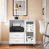 SoBuy ASK09-W Caisson de Bureau à roulettes, Support Imprimante Roulant, Organiseur Bureau, Meuble de Rangement Bureau, Caisson de Rangement avec 2 Tiroirs, 1 Porte Vitrée – 75 x 40 x 76 cm, Blanc