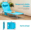 SoBuy OGS35-B Transat Jardin Extérieur Pliable Bain de Soleil avec Oreiller Chaise Longue Relax avec Poche Latérale Confortable Mobilier de Jardin pour Terrasse Plage Piscine Bleu ciel155x56x81cm