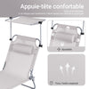 SoBuy OGS48-MIx2 Lot de 2 Transat Jardin Extérieur Pliable Bain de Soleil avec Oreiller Chaise Longue avec Pare-Soleil et Poche Latérale Mobilier de Jardin pour Terrasse Piscine Beige 155x56x81cm