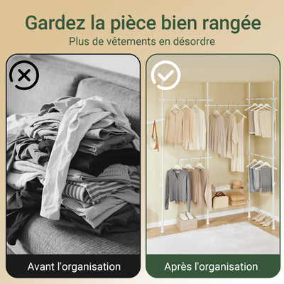 SoBuy KLS04-II-W Portant à vêtements télescopique solide - Penderie ouverte réglable avec tringles et étagères, Porte manteau pour chambre/dressing, Blanc