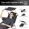 SoBuy OGS48-SCH Transat Jardin Extérieur Pliable Bain de Soleil avec Oreiller Chaise Longue Relax avec Pare-Soleil et Poche Latérale Mobilier de Jardin pour Terrasse Plage Piscine Noir 155x56x81cm