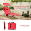 SoBuy OGS48-R Transat Jardin Extérieur Pliable Bain de Soleil avec Oreiller Chaise Longue Relax avec Pare-Soleil et Poche Latérale Mobilier de Jardin pour Terrasse Plage Piscine Rouge 155x56x81cm