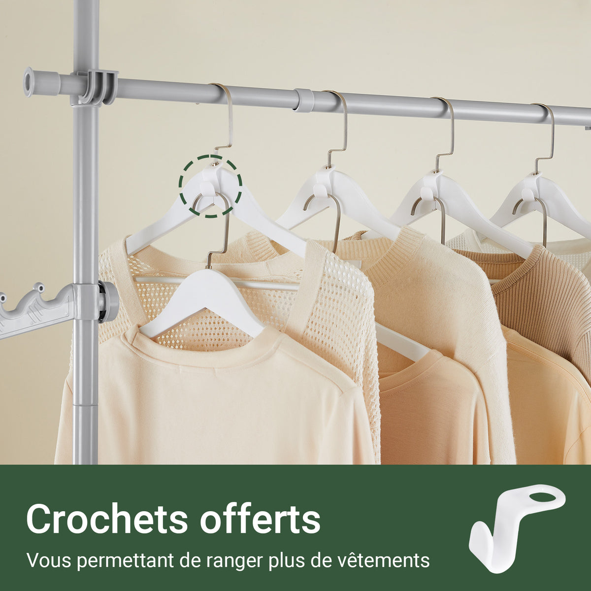 SoBuy KLS03-II-HG Portant à vêtements télescopique robuste – Penderie ouverte réglable avec tringles pour chambre/dressing, Gris