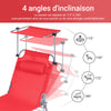 SoBuy OGS48-Rx2 Lot de 2 Transat Jardin Extérieur Pliable Bain de Soleil avec Oreiller Chaise Longue avec Pare-Soleil et Poche Latérale Mobilier de Jardin pour Terrasse Piscine Rouge 155x56x81cm