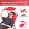 SoBuy OGS48-Rx2 Lot de 2 Transat Jardin Extérieur Pliable Bain de Soleil avec Oreiller Chaise Longue avec Pare-Soleil et Poche Latérale Mobilier de Jardin pour Terrasse Piscine Rouge 155x56x81cm
