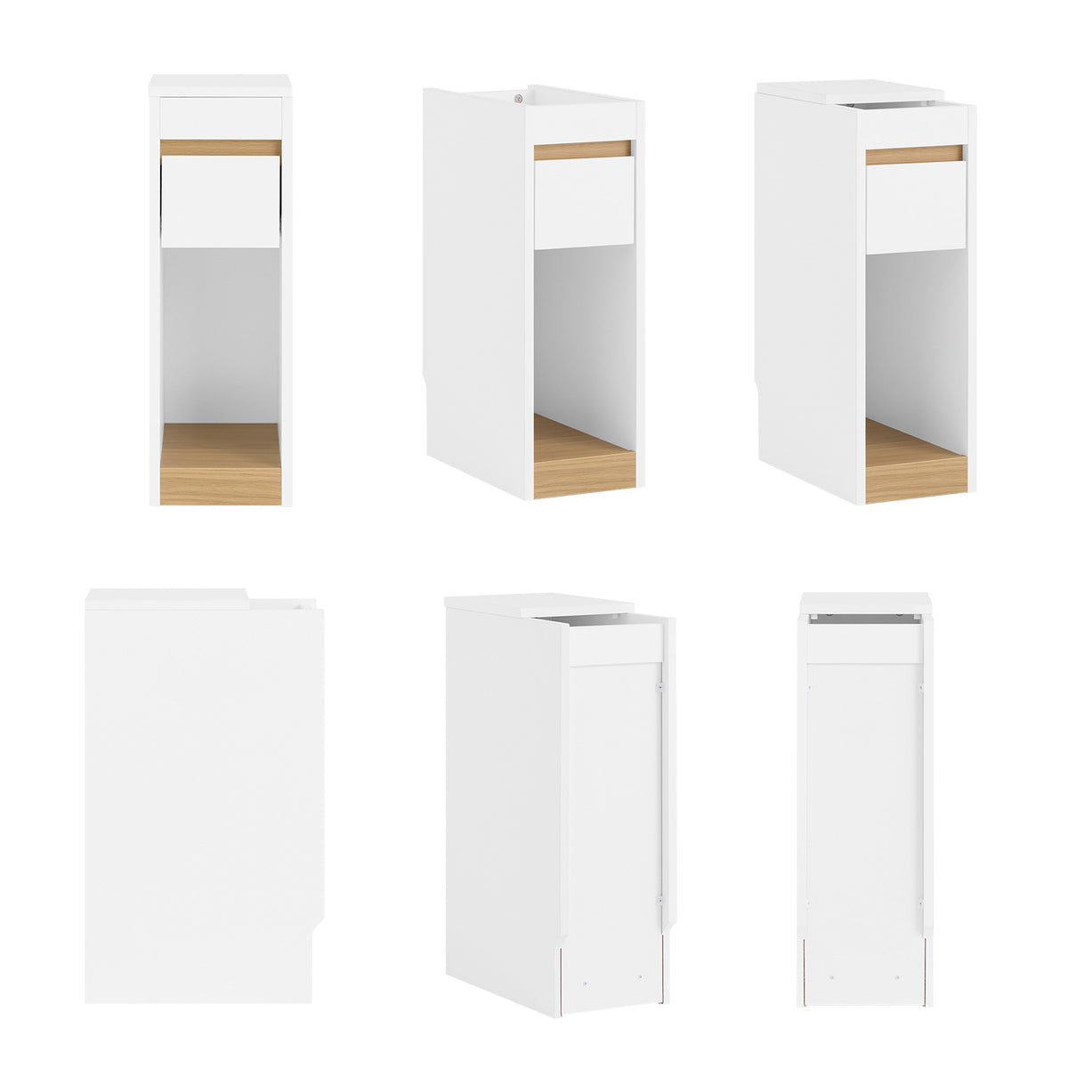 SoBuy FBT163-WN Table de Chevet Slim avec Tiroir, Plateau Amovible et Découpe pour Plinthe – L20×P35×H60 cm, Charge 20 kg, Blanc et Naturel