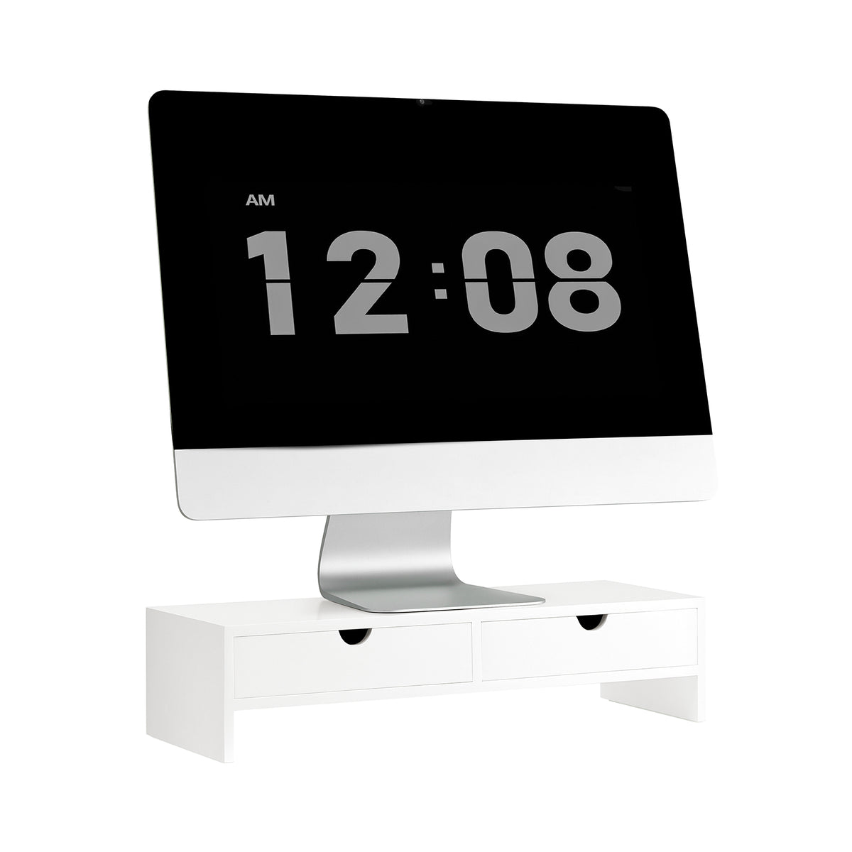 SoBuy BBF02-W Support Écran PC Rehausseur Ecran PC Bureau avec 2 Tiroirs et Rangement Support Moniteur Universel pour Ordinat