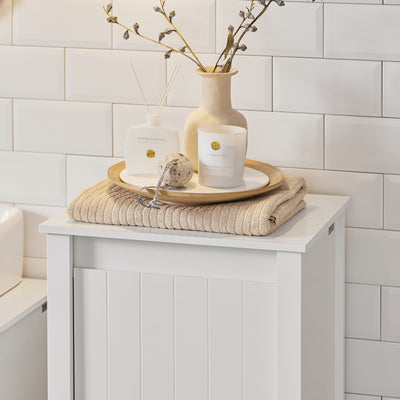 SoBuy BZR100-W Armoire à Linge avec Panier Rabattable et Sac Amovible à Poignées – L45×P35×H85,5 cm, Charge 15 kg, MDF E1, Blanc