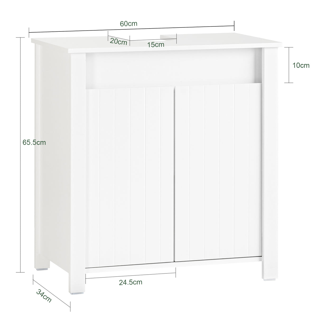 SoBuy BZR101-W Meuble sous Évier Salle de Bain, Meuble Évier de Cuisine avec 2 Portes