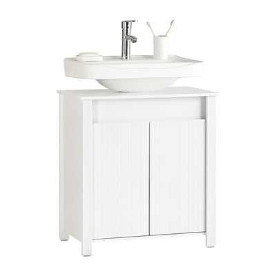 SoBuy BZR101-W Meuble sous Évier Salle de Bain, Meuble Évier de Cuisine avec 2 Portes